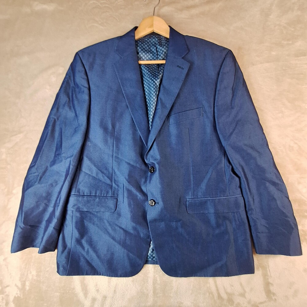 Lauren Ralph Lauren Sport Coat Mens 42 Short Blue Rayon Poly Single Vent 2 Btn